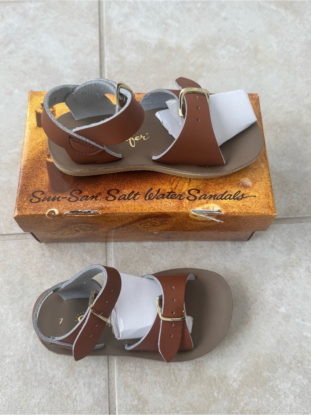 NEW Salt Water Sun-San Surfer Leather Sandal Kids Size 7 Water Resistant School
